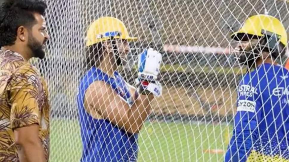 IPL 2024: MS Dhoni Smashes Huge Sixes Ahead Of CSK Vs KKR Match With Suresh Raina In Presence