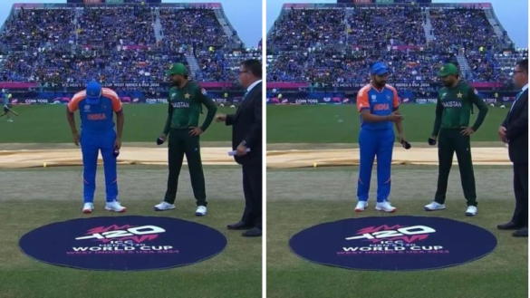 WATCH: Babar Azam Laughs Following Rohit Sharma Blooper During Toss Of India vs Pakistan T20 World Cup 2024 Match