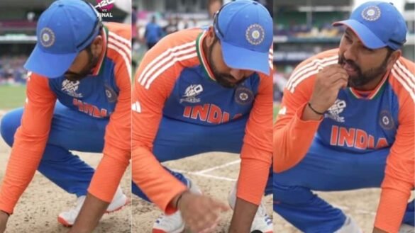 Rohit Sharma’s Unique Celebration: Eating Grass From Barbados Pitch After T20 World Cup Victory Goes Viral