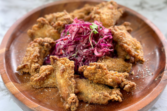 Crispy Buttermilk Chicken Ribs with Zingy Red Slaw