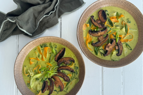 Green Curry Broth with Veggie Ribbons & Roasted Mushrooms