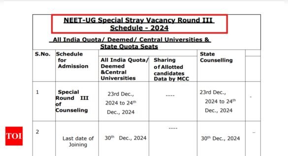 NEET UG 2024 special stray vacancy counselling schedule out: Begins tomorrow, following SC directive to avoid ‘wasting medical seats’